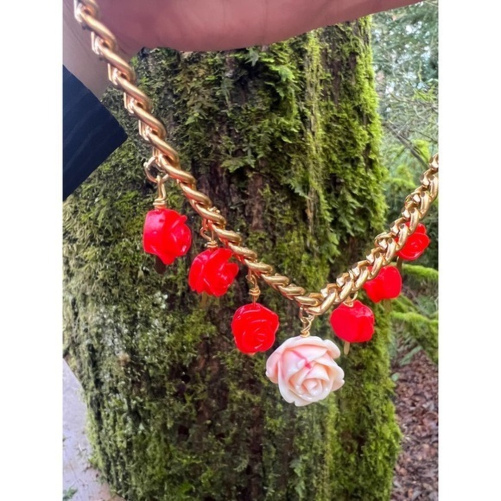 Charm Necklace, City Of Roses, Flat Gold Chain, Rose Charms, Choker